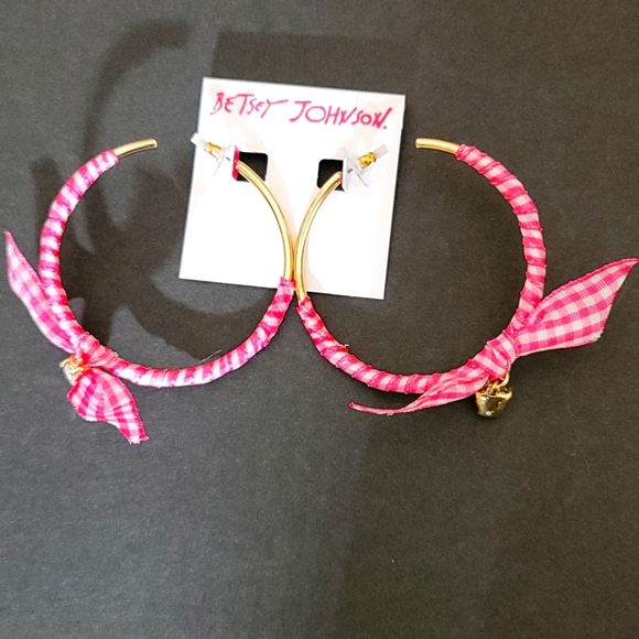 Betsey Johnson Pink Hoops Earrings - Picture 5 of 6